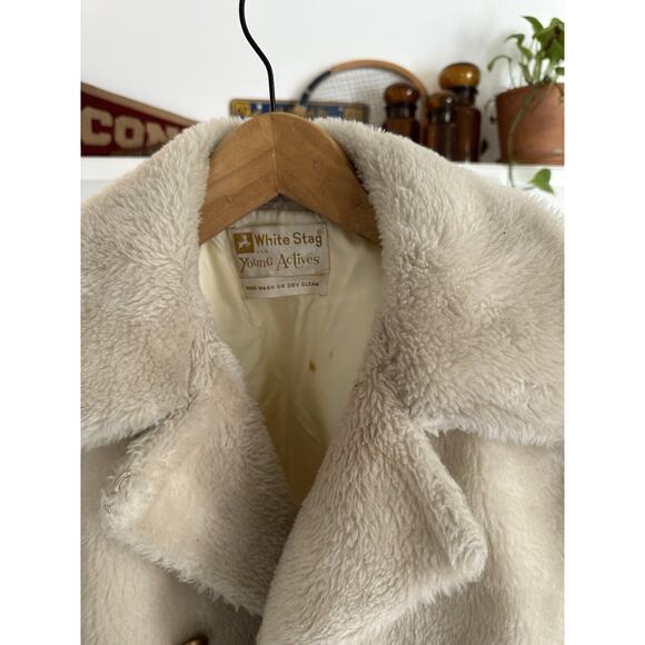 VINTAGE 1970's WHITE STAG FAUX FUR BELTED COAT Women's Size Small Ivory - Picture 5 of 9